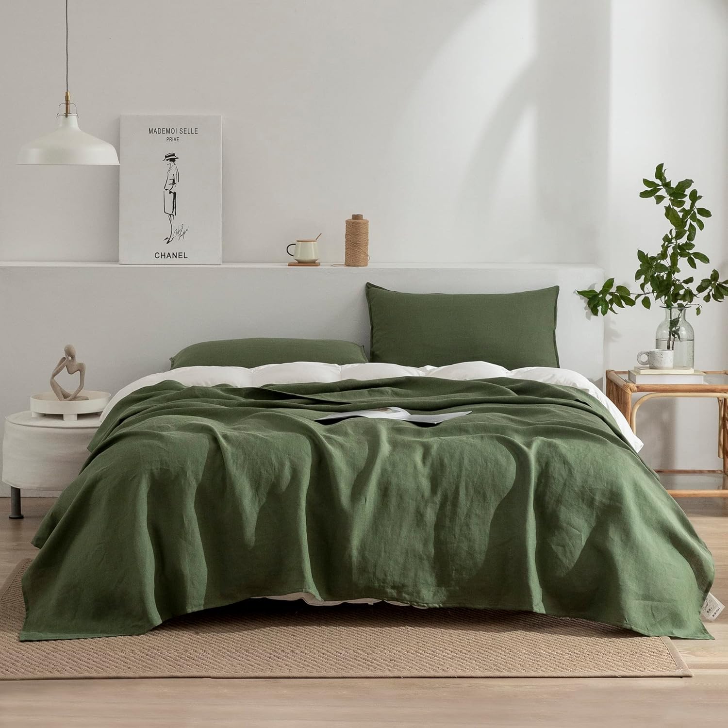 Limited Edition Bespoke Olive Haven: 100% Pure Linen Bed Sheet Set