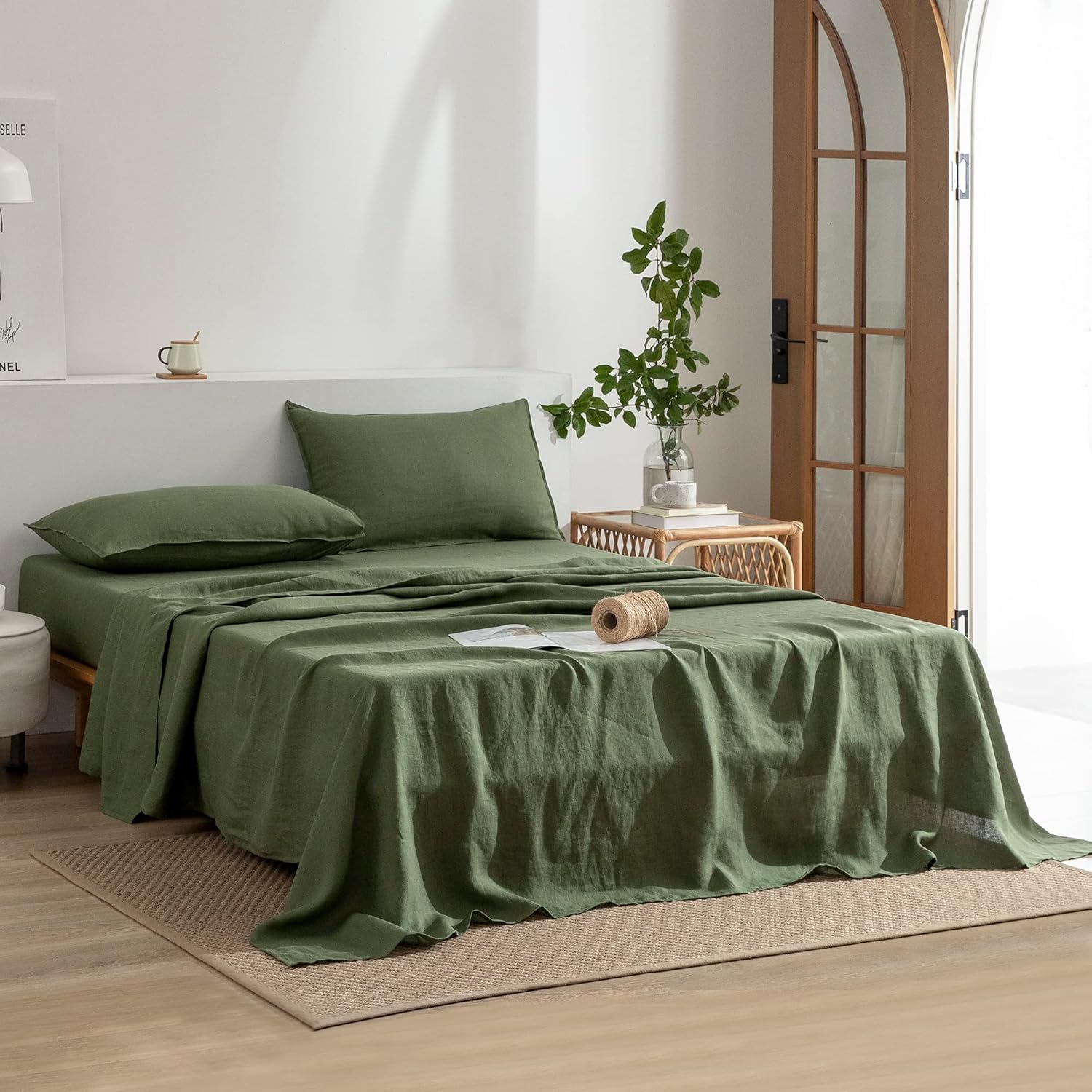 Limited Edition Bespoke Olive Haven: 100% Pure Linen Bed Sheet Set