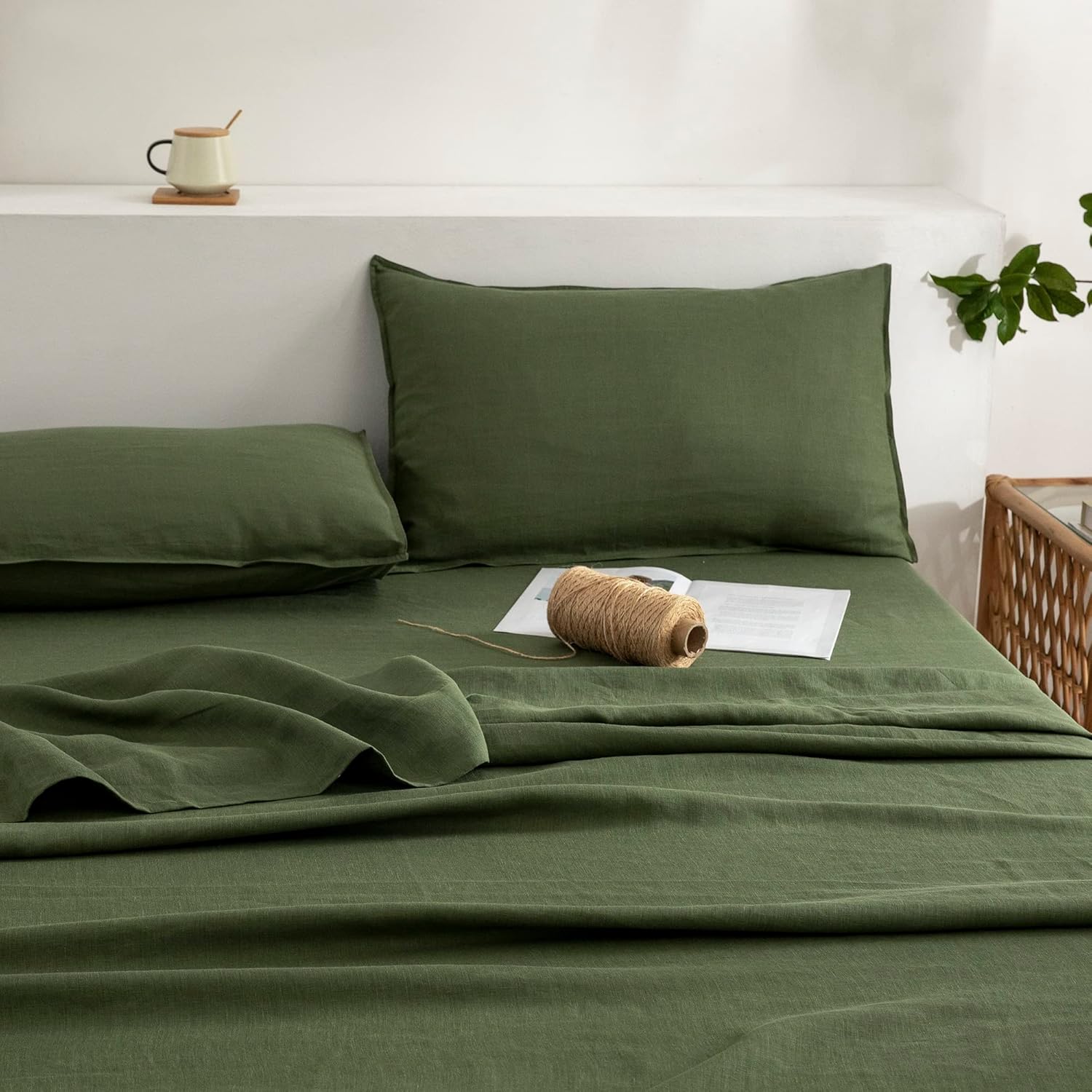 Limited Edition Bespoke Olive Haven: 100% Pure Linen Bed Sheet Set