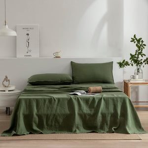 Limited Edition Bespoke Olive Haven: 100% Pure Linen Bed Sheet Set